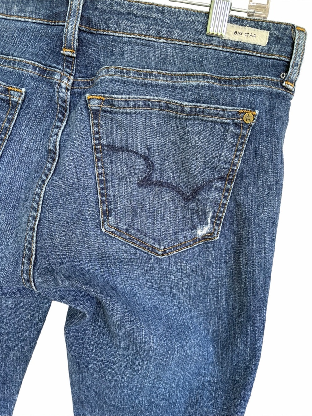 Big Star Women's Distressed Mid-Rise Blue Jeans